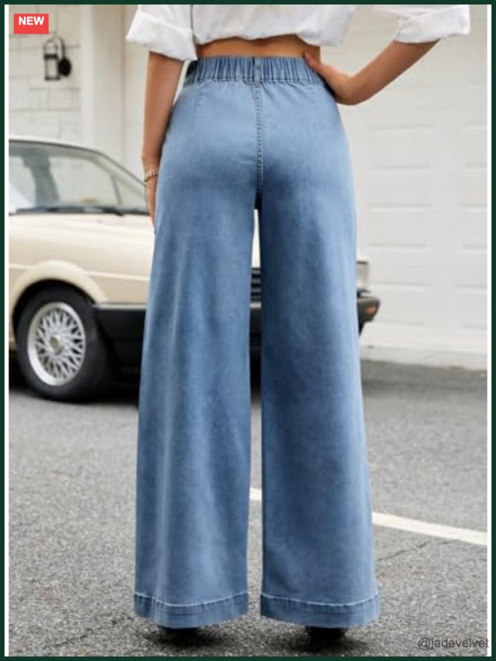 High Waisted Wide Leg Jeans Stretchy Tummy Control Baggy Denim Pants with - Picture 4 of 6
